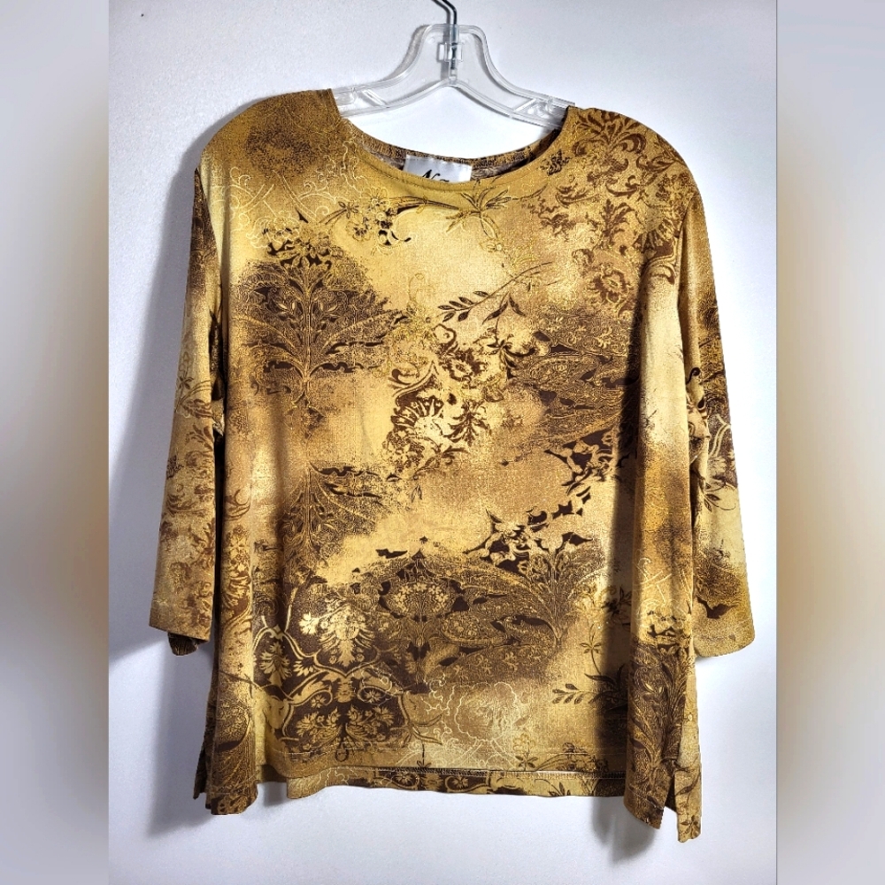 N Touch silky 3/4 sleeve crew neck blouse women's 1X #2494